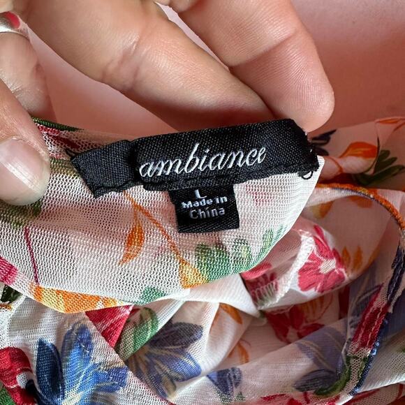 Womens Top Size Large Floral Sheer Cottage Summer Travel Vacation Beach - Picture 7 of 8